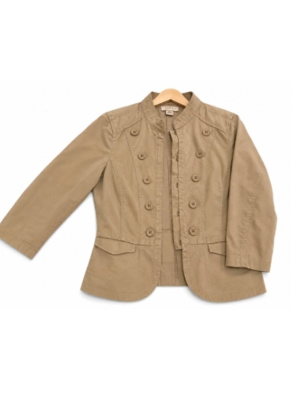 Loft Lightweight Jacket, tan, 100% cotton, 00P. 3/4 length sleeves